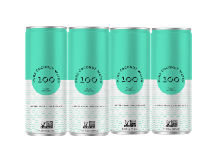 100 Coconuts Pure Water 11oz 4-Pack Can