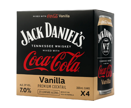Jack Daniels Tennessee Whiskey & Coca Cola Vanilla 12oz 4-Pack Can