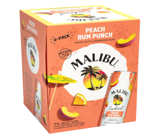 Malibu Cocktail Peach Rum Punch 12oz 4-Pack Can